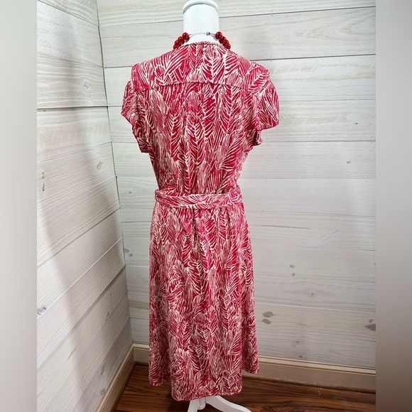 Lapis Red & Cream Print Wrap Dress M FREE SHIP - Picture 3 of 5